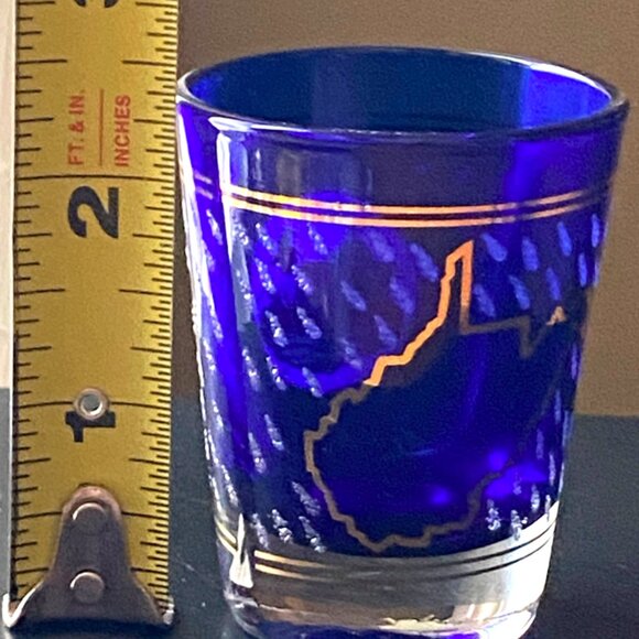 Cobalt Blue State of West Virginia Montani Semper Liberi Whiskey Shot Glass - Picture 5 of 12